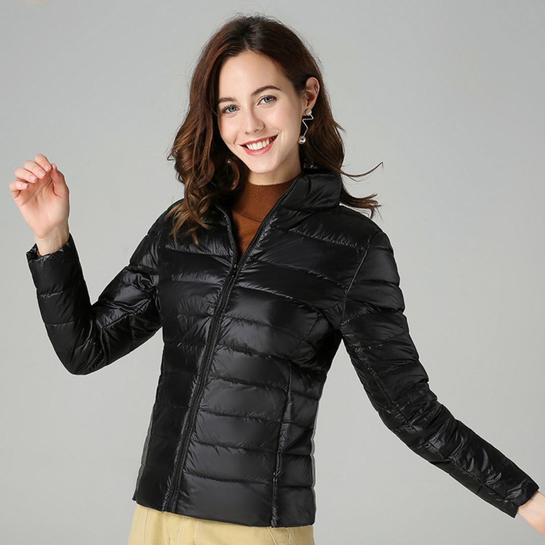 Women's Breathable Feather-Fill Raincoat that Packs into a Pouch - Black