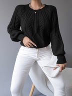 Women's Cable-Knit Jumper with Gathered Lantern Sleeves