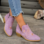 Women's Pointed V-Cut Ankle Boots with Stitched Embroidery