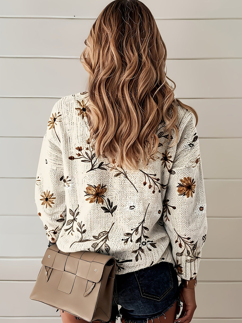 Women's Relaxed Floral V-Neck Jumper for Light Layering
