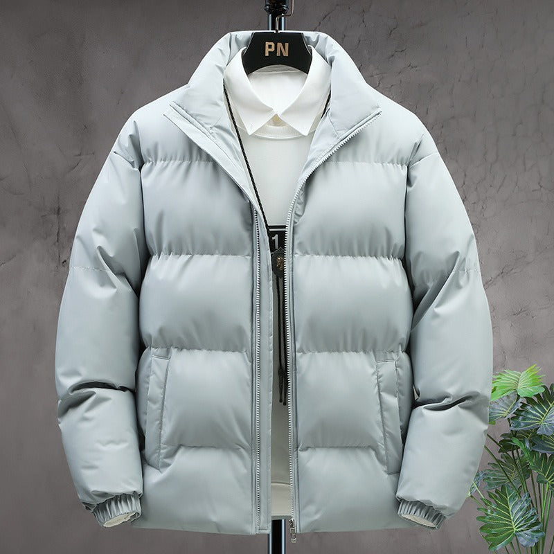 Men's Broad-Channel Puffer Jacket with Stand Collar and Soft Lining - Light Blue