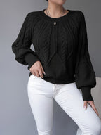 Women's Cable-Knit Jumper with Gathered Lantern Sleeves