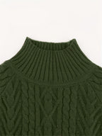 Women's Cable-Knit Mock Neck Jumper for Spring and Autumn