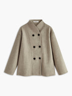 Women's Textured Double-Breasted Short Coat in an Oversized Shape