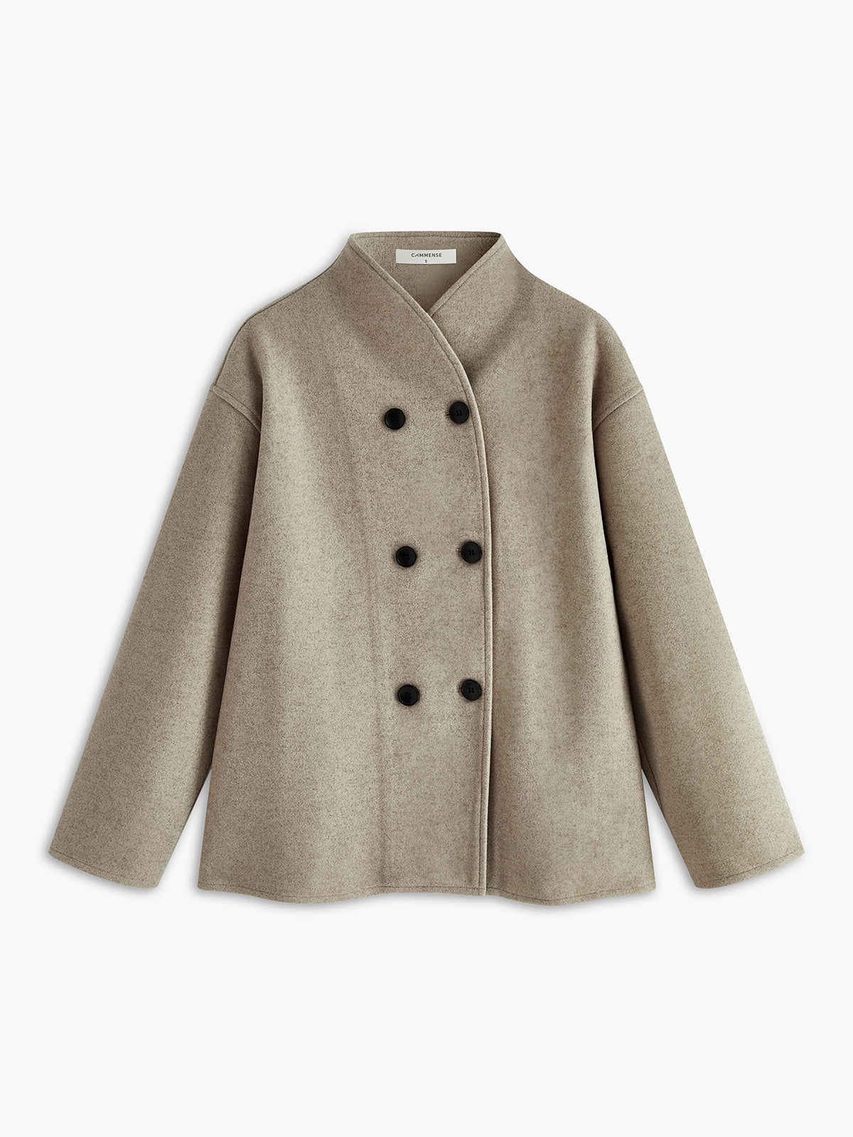 Women's Textured Double-Breasted Short Coat in an Oversized Shape