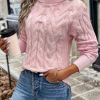 Women's Lightly Shaped Twisted Cable Roll Neck Jumper - Pink