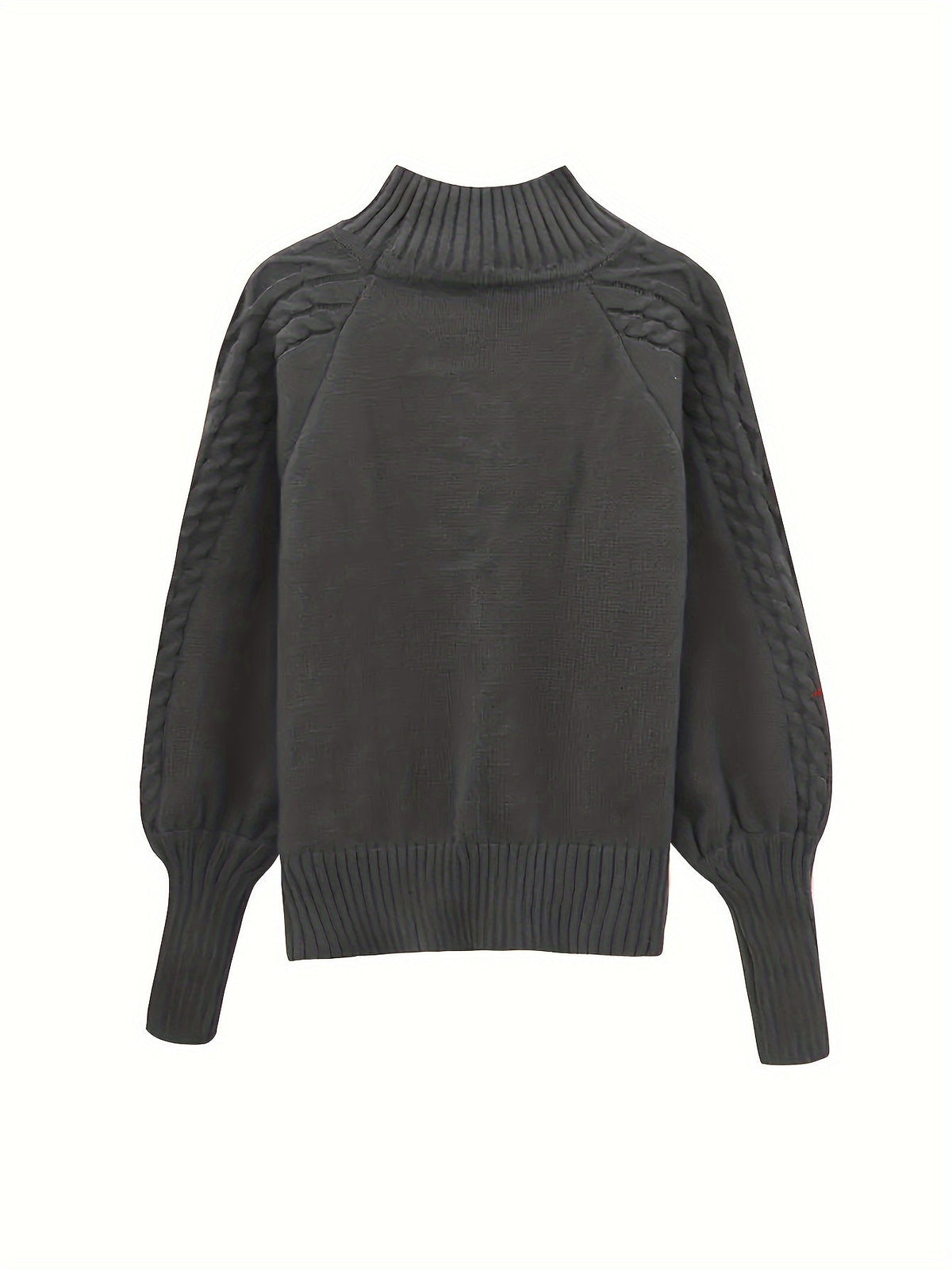 Women's Cable-Knit Mock Neck Jumper for Spring and Autumn - Dark Grey