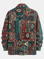 Men's Intricate Woven-Pattern Jacket with Front Pockets