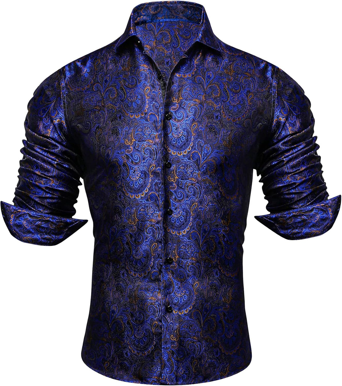 Men's Paisley Jacquard Party Shirt with Silk-Style Finish - Royal Blue
