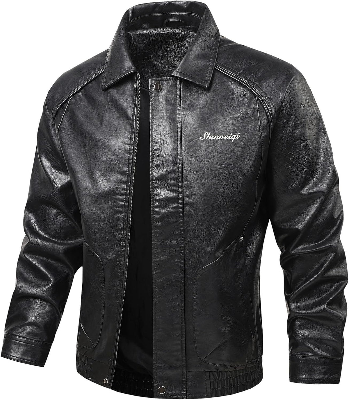 Men's Pointed-Collar Slim Jacket in a Smooth Leather-Look Finish