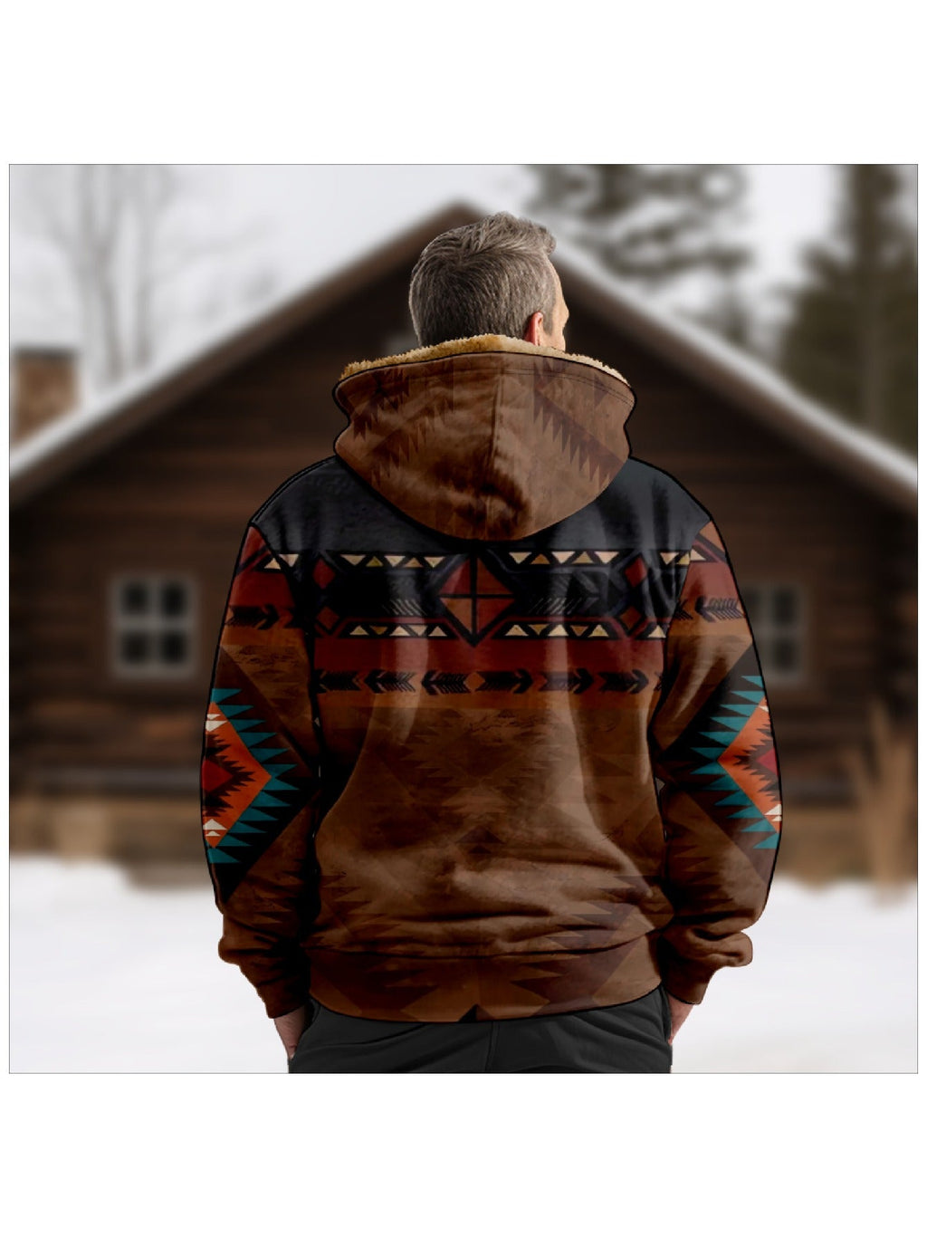 Men's Earthy Southwestern Print Zip-Up Jacket with Plush Lining