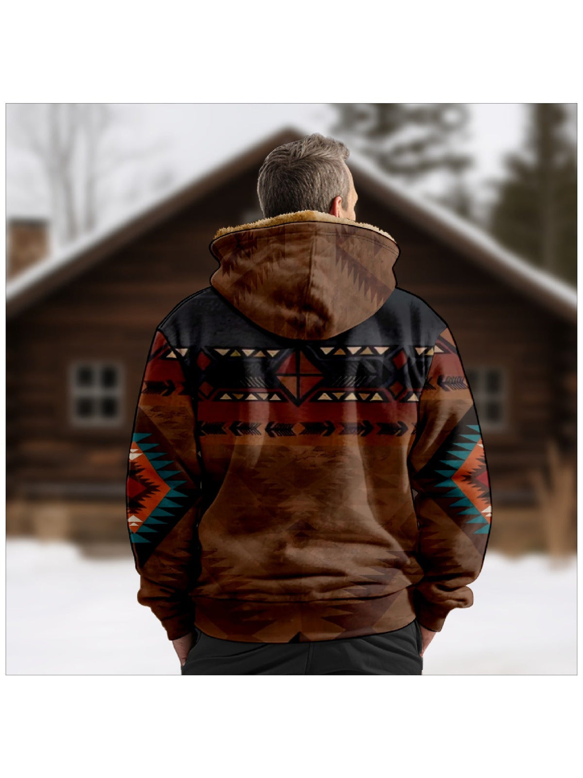 Men's Earthy Southwestern Print Zip-Up Jacket with Plush Lining