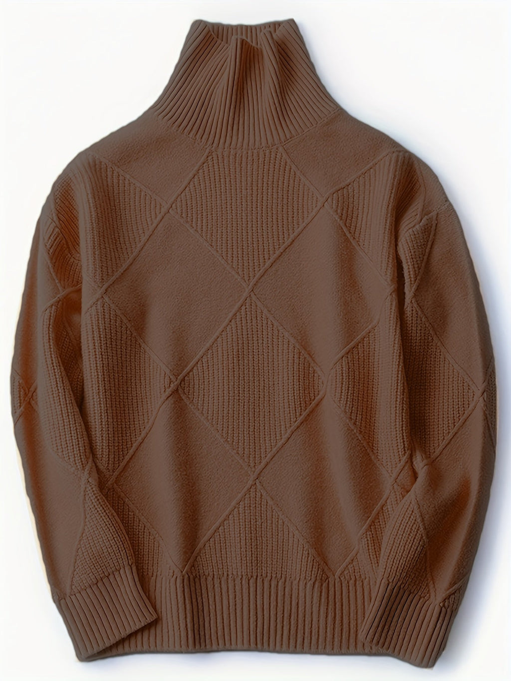 Women's Relaxed High Neck Jumper with Diamond Knit Pattern