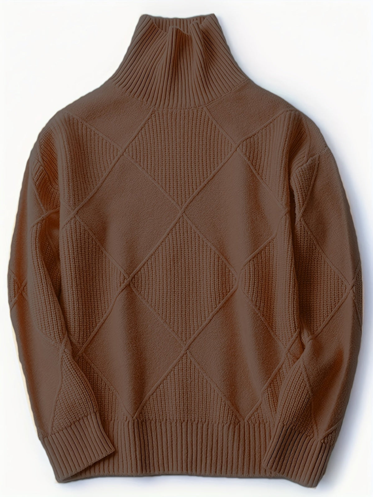 Women's Relaxed High Neck Jumper with Diamond Knit Pattern