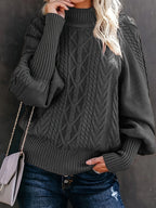 Women's Cable-Knit Mock Neck Jumper for Spring and Autumn