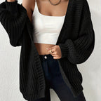 Women's Draped Open-Front Cardigan in Soft Chunky Knit - Black