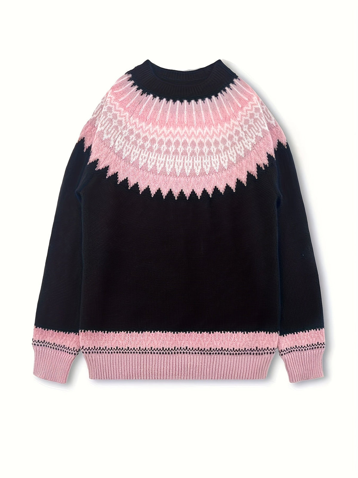 Women's Warm Jacquard Chunky Knit Jumper with Crew Neck