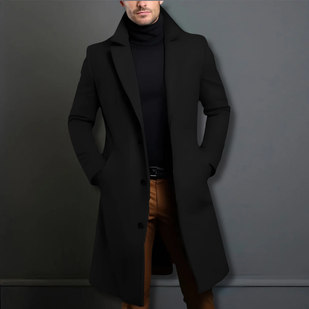 Men's Single-Breasted Trench Coat for Office to Evening - Black