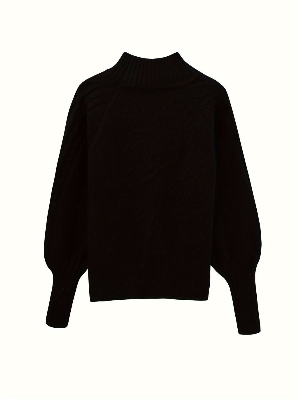 Women's Cable-Knit Mock Neck Jumper for Spring and Autumn - Black