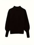 Women's Cable-Knit Mock Neck Jumper for Spring and Autumn - Black