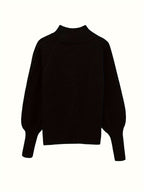 Women's Cable-Knit Mock Neck Jumper for Spring and Autumn - Black