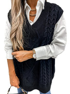 Women's Sleeveless Cable Knit Layering Slipover with V-Neck
