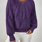 Women's Everyday Raglan Cable-Knit Jumper with Round Neckline