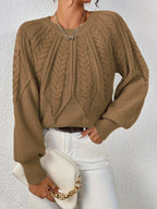 Women's Everyday Raglan Cable-Knit Jumper with Round Neckline