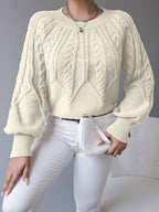 Women's Cable-Knit Jumper with Gathered Lantern Sleeves
