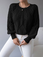 Women's Cable-Knit Jumper with Gathered Lantern Sleeves
