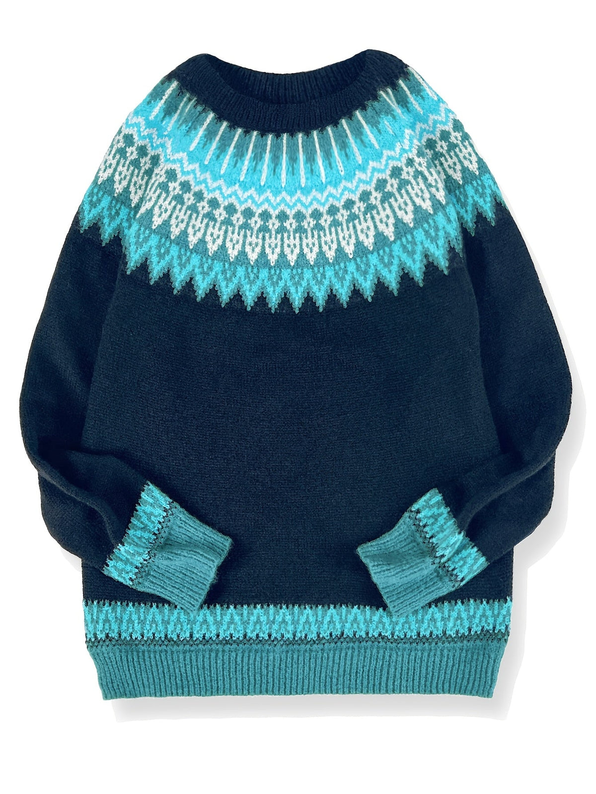 Women's Warm Jacquard Chunky Knit Jumper with Crew Neck