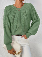 Women's Everyday Raglan Cable-Knit Jumper with Round Neckline