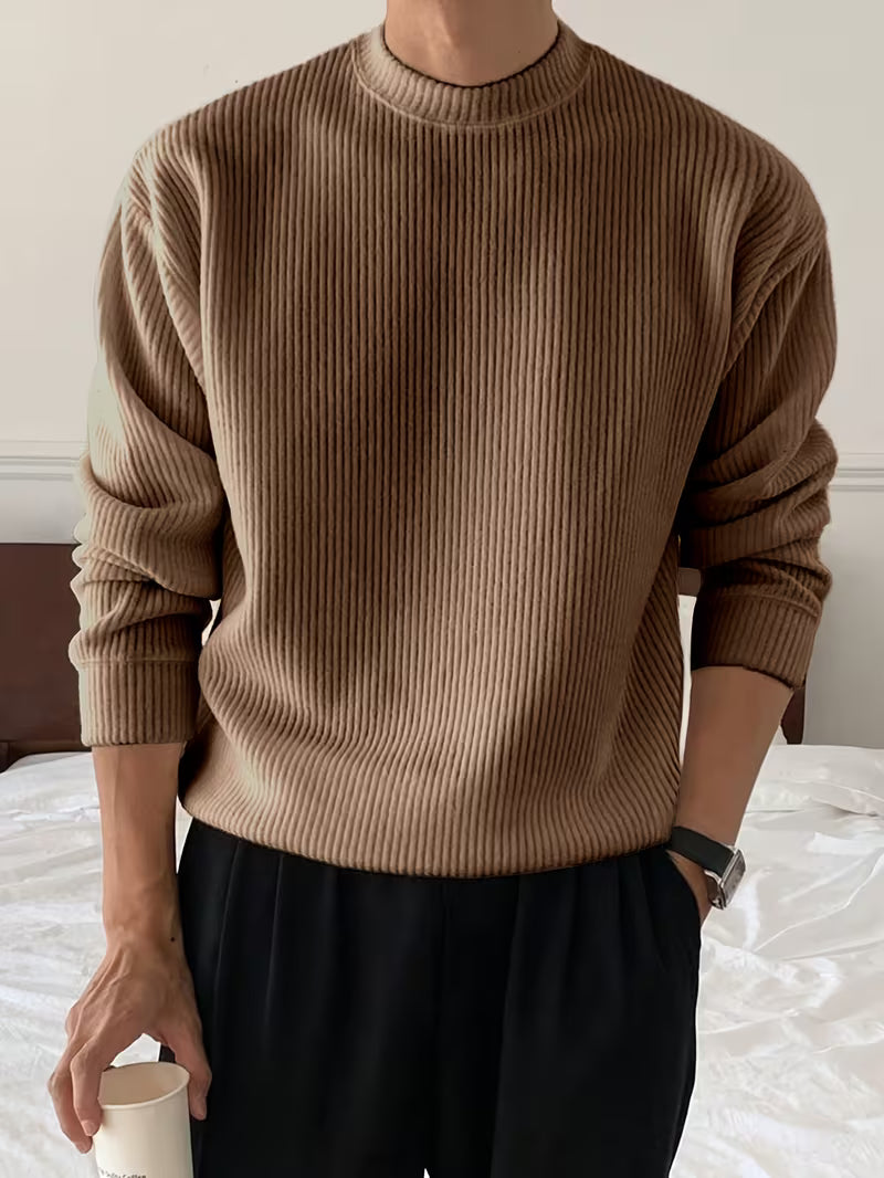 Men's Ribbed Stretch Knit Jumper for Smart-Casual Days - Brown