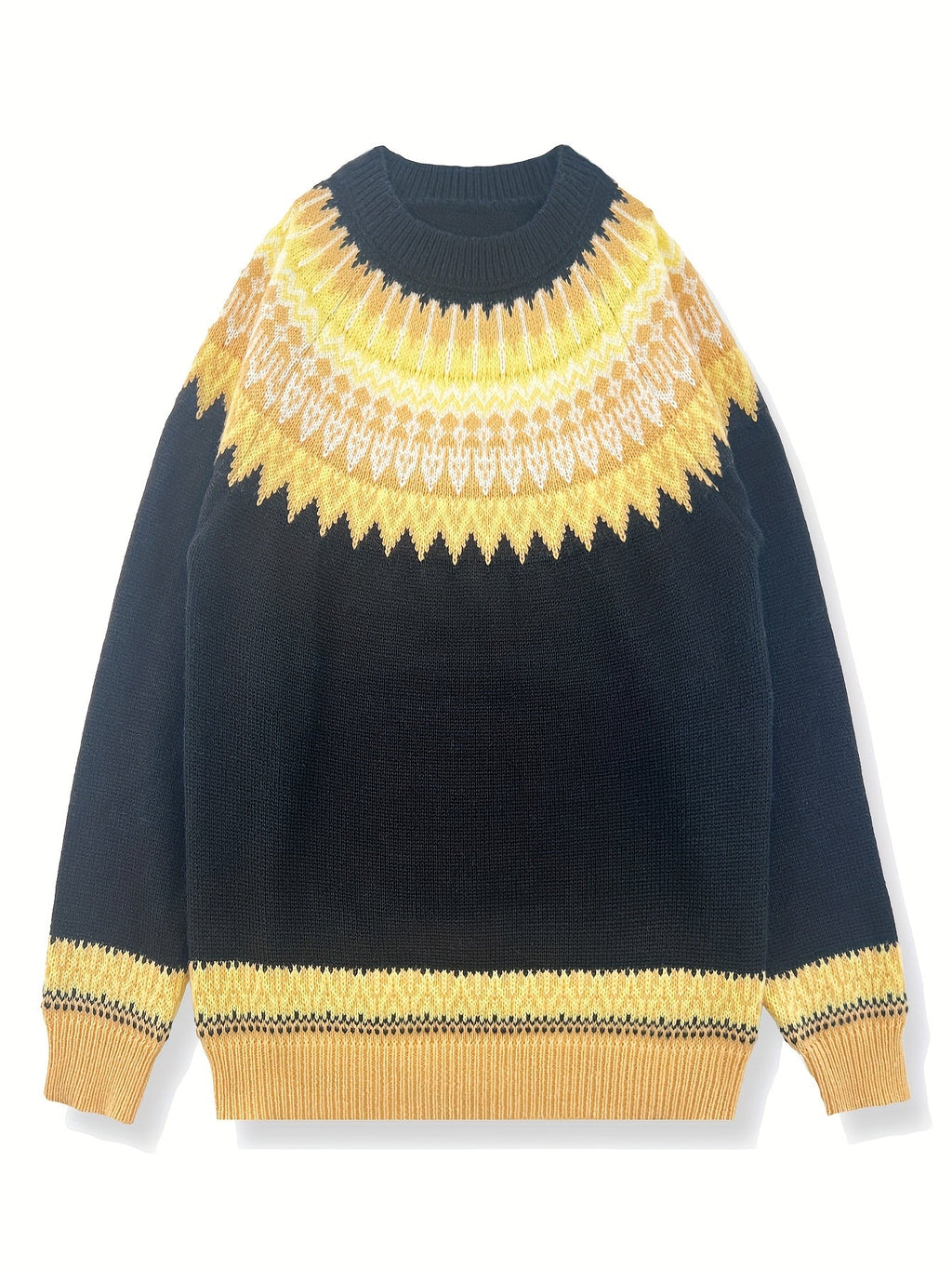 Women's Warm Jacquard Chunky Knit Jumper with Crew Neck