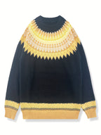 Women's Warm Jacquard Chunky Knit Jumper with Crew Neck
