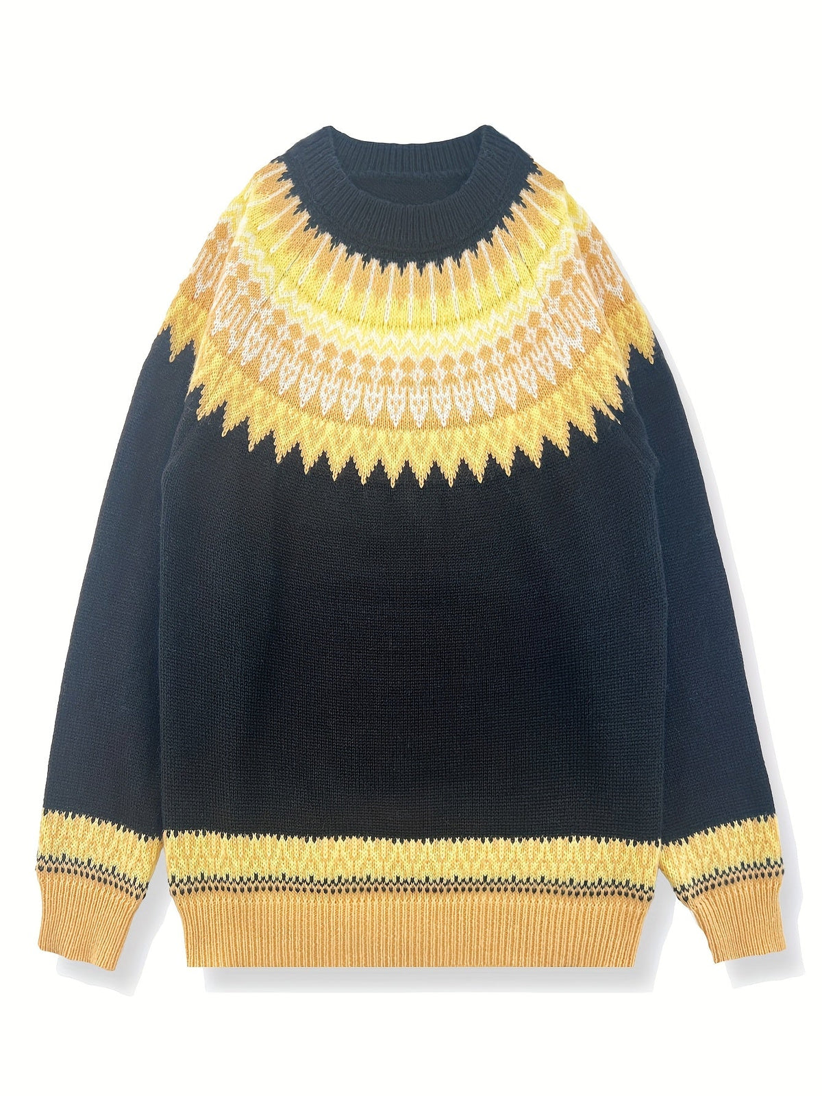 Women's Warm Jacquard Chunky Knit Jumper with Crew Neck