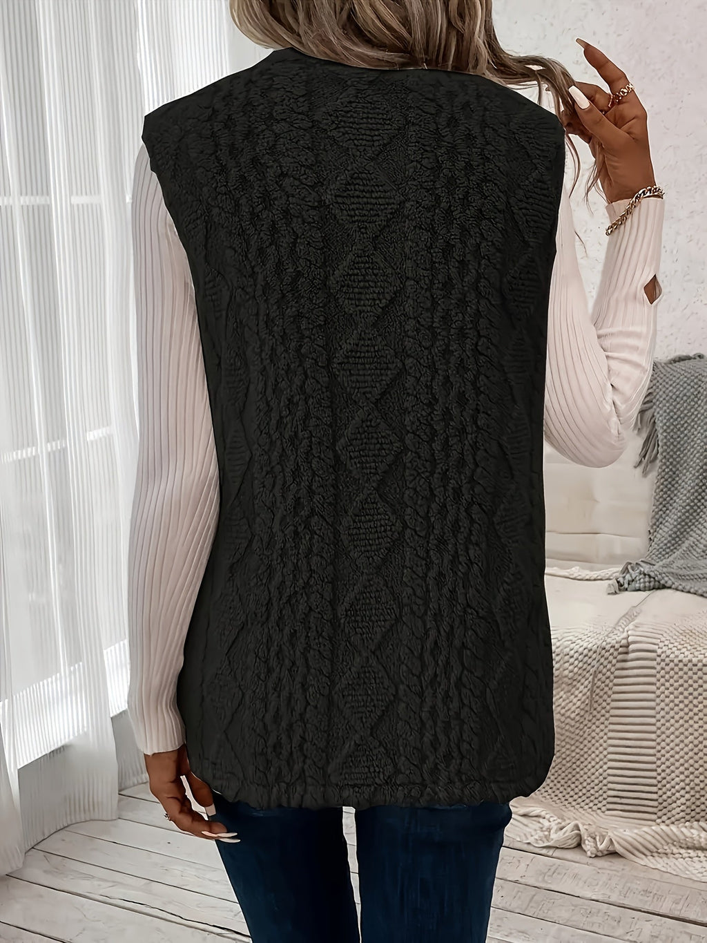 Women's Open-Front Draped Plush Layering Gilet