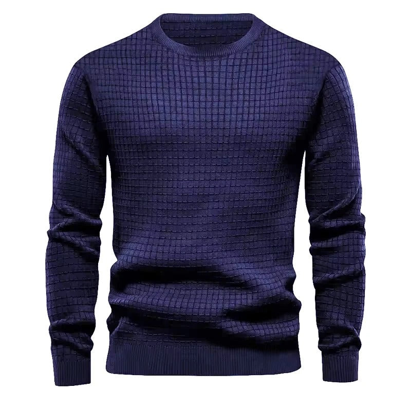 Men's Soft-Blend Waffle Knit Jumper with Elastic Cuffs - Marine