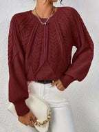 Women's Everyday Raglan Cable-Knit Jumper with Round Neckline