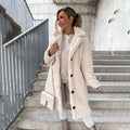 Women's Fluffy Teddy Notch-Lapel Coat with Statement Buttons - Cream