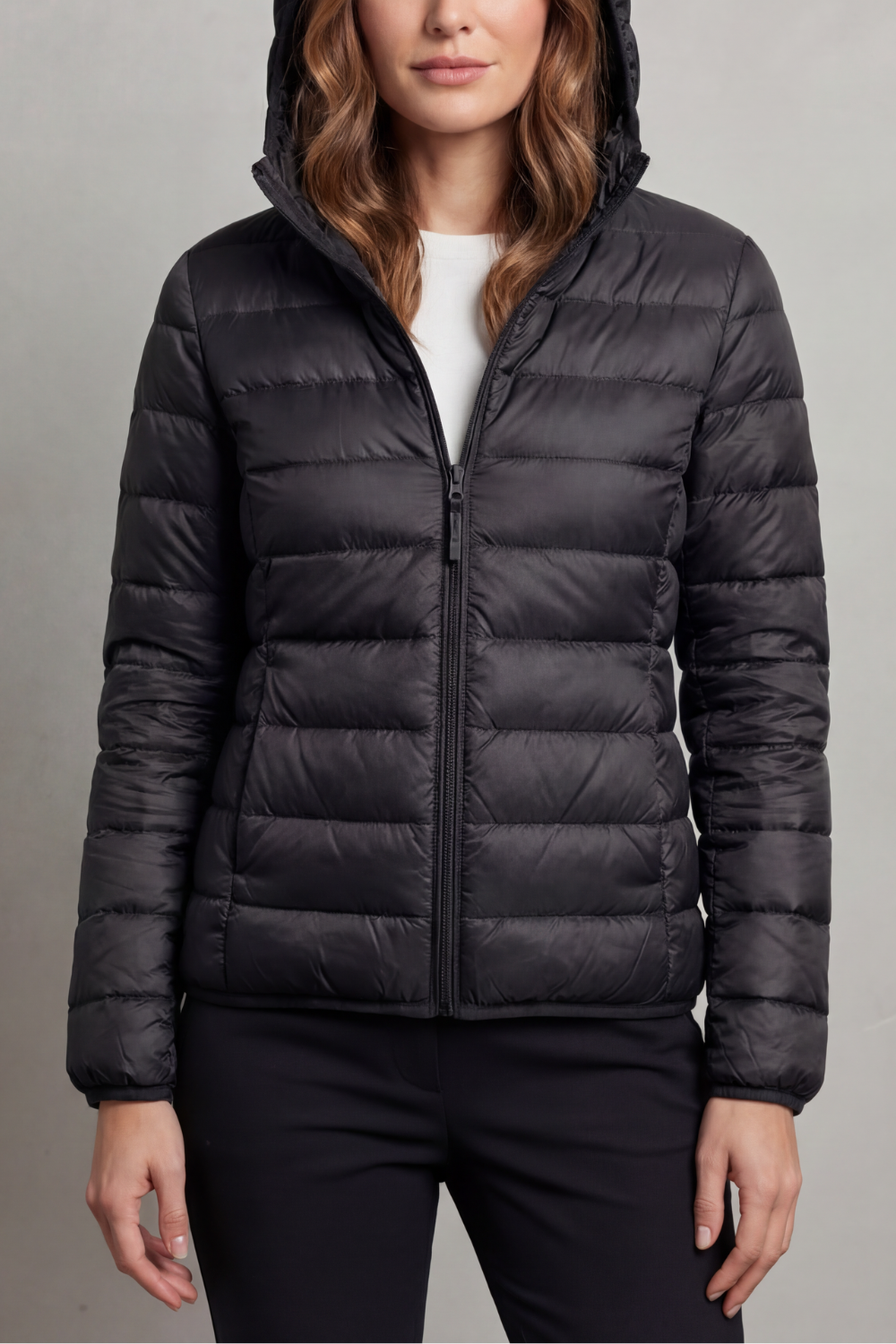 Women's Foldaway Ultralight Hooded Puffer for City Breaks - Black
