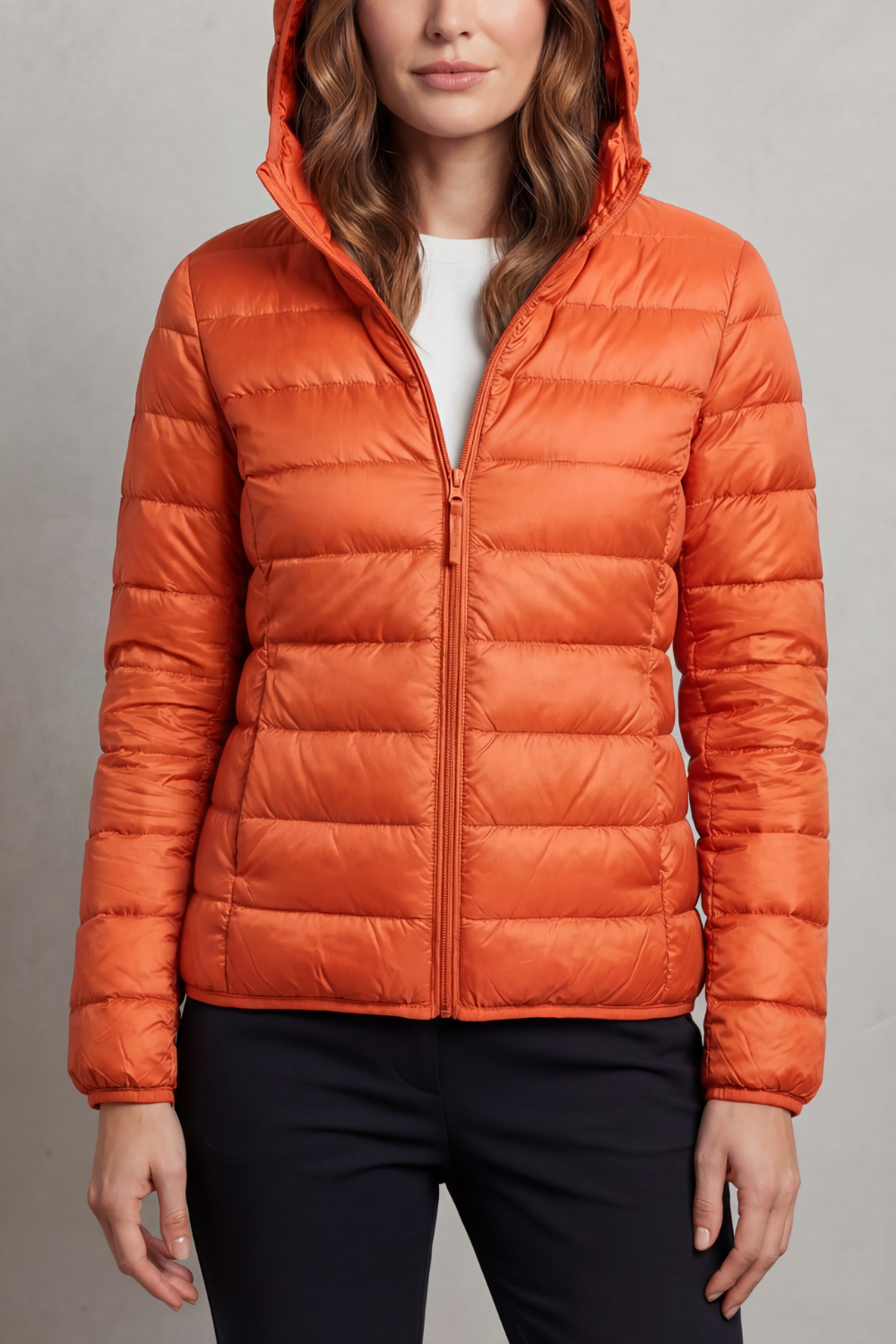 Women's Foldaway Ultralight Hooded Puffer for City Breaks - Orange