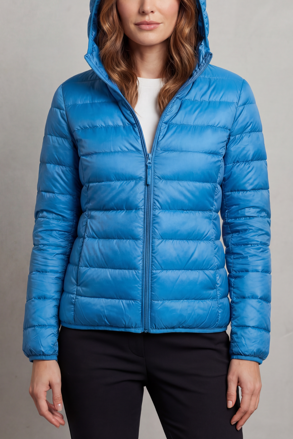 Women's Foldaway Ultralight Hooded Puffer for City Breaks - Sky Blue