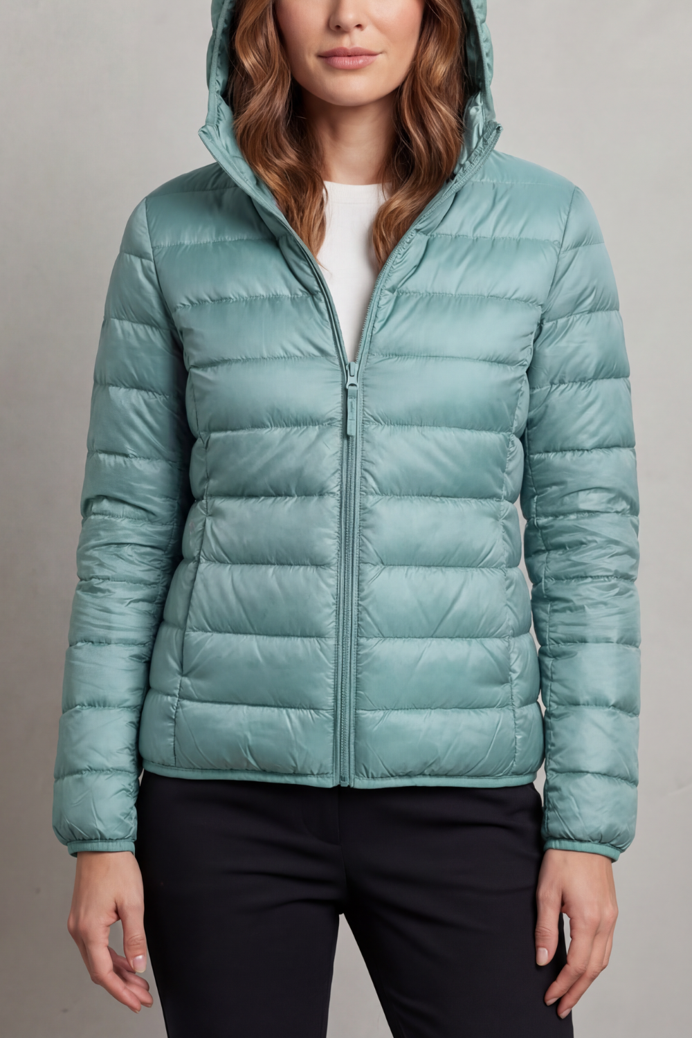 Women's Foldaway Ultralight Hooded Puffer for City Breaks - Turquoise