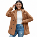 Women's Soft Teddy-Texture Lapel Coat Worn Two Ways - Brown