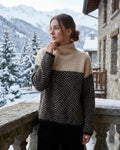 Women's Chevron Soft Knit Blend Jumper with Tall Roll Neck - Brown