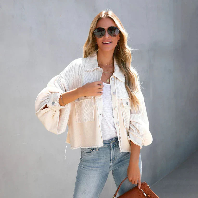 Women's Playful Fringe-Edge Short Jacket - Beige
