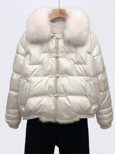 Women's Statement-Collar Quilted Jacket with Toggle Fastenings - White