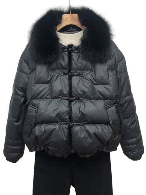 Women's Statement-Collar Quilted Jacket with Toggle Fastenings - Black