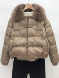 Women's Statement-Collar Quilted Jacket with Toggle Fastenings - Beige